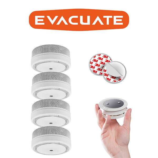 EVACUATE - EVACUATE Lot de 4 mini détecteurs de fumée avec supports de fixation aimantés, NF 10 ans, Magnetik's KNX - large