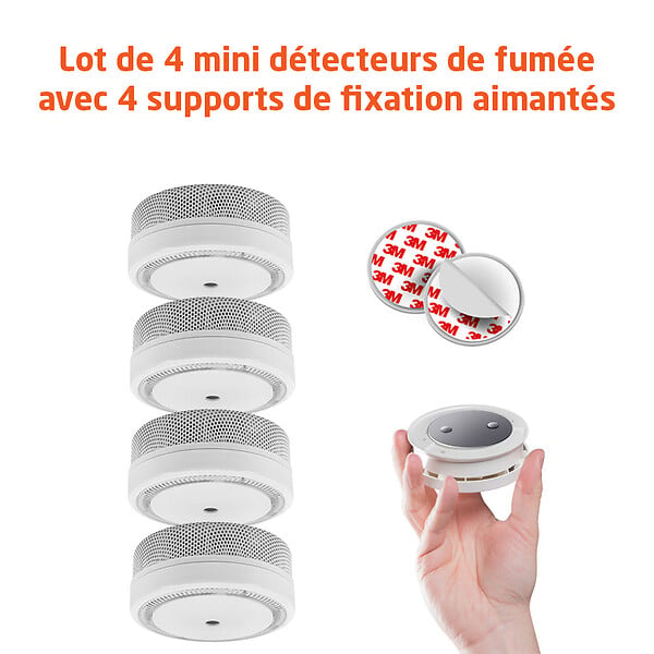EVACUATE - EVACUATE Lot de 4 mini détecteurs de fumée avec supports de fixation aimantés, NF 10 ans, Magnetik's KNX - large
