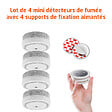 EVACUATE - EVACUATE Lot de 4 mini détecteurs de fumée avec supports de fixation aimantés, NF 10 ans, Magnetik's KNX - vignette