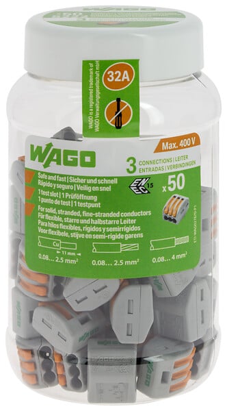 WAGO - WAGO 50x Connecteurs rapides S222 3 entrées pour connexions automatiques, lot de 50 unités - large