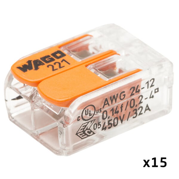 WAGO - WAGO Sachet de 15 bornes S221 2 entrées WAGO de connexion automatique, blister pratique pour installations électriques - large