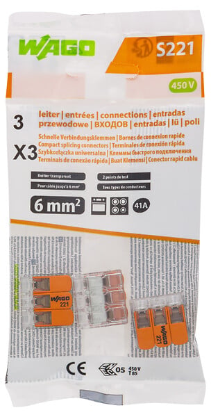 WAGO - WAGO Sachet de 3 bornes S221 3 entrées fils souples et rigides 0.5 à 6mm² - large