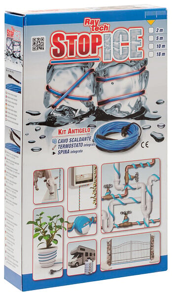 RAYTECH - Kit câble chauffant antigel Stop Ice 2 m – 12 W/m avec thermostat intégré et prise - large