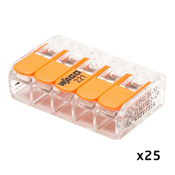WAGO - Bornes de connexion automatique S221 5 entrées par 25 - large