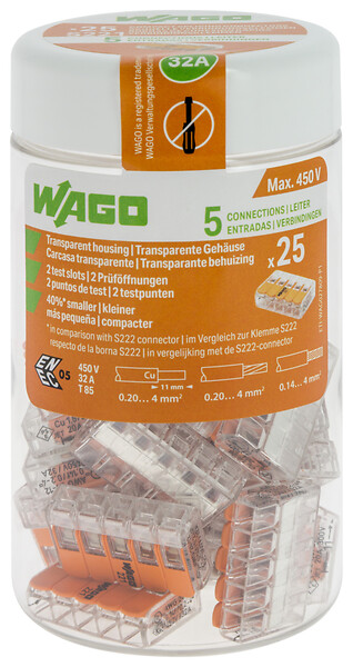 WAGO - Bornes de connexion automatique S221 5 entrées par 25 - large