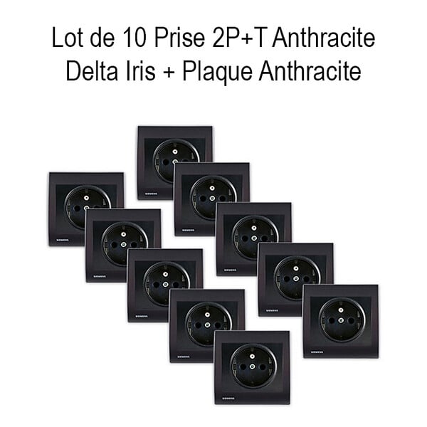 SIEMENS - SIEMENS Lot de 10 Prises 2P+T Anthracite Delta Iris avec plaque anthracite - large