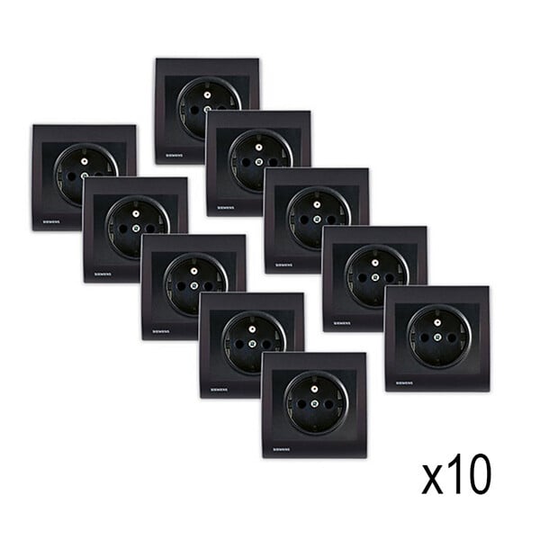 SIEMENS - SIEMENS Lot de 10 Prises 2P+T Anthracite Delta Iris avec plaque anthracite - large