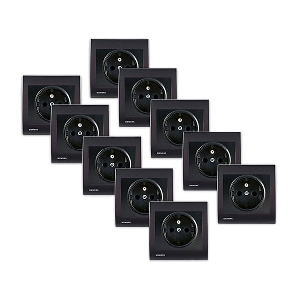 SIEMENS - SIEMENS Lot de 10 Prises 2P+T Anthracite Delta Iris avec plaque anthracite - large