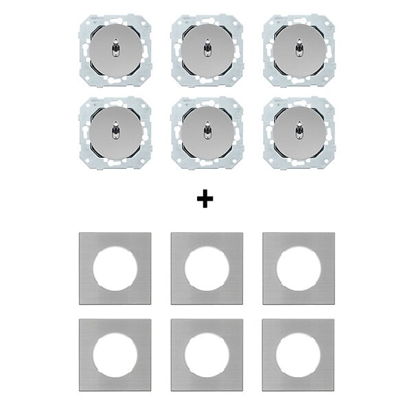 FONTINI - FONTINI 6 va-et-vient ALU GLOSSY DOM + 6 plaques simples métallisées gris - large