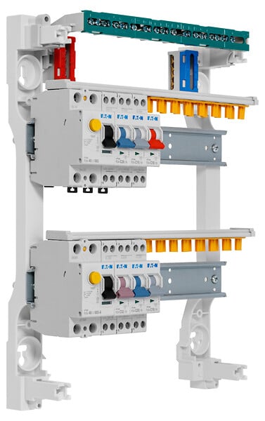 EATON CAPRI - Tableau 2 rangées pré-équipé 2 inter. diff. 40A + 6 disjoncteurs - large