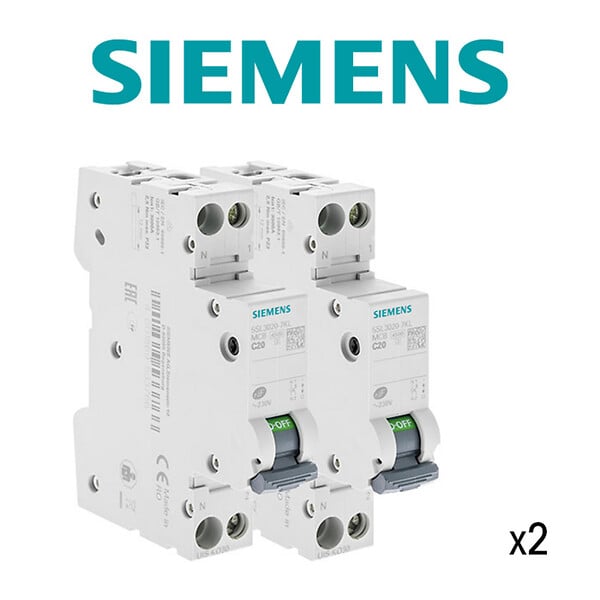 SIEMENS - SIEMENS Lot de 2 disjoncteurs électriques phase + neutre 20A - large