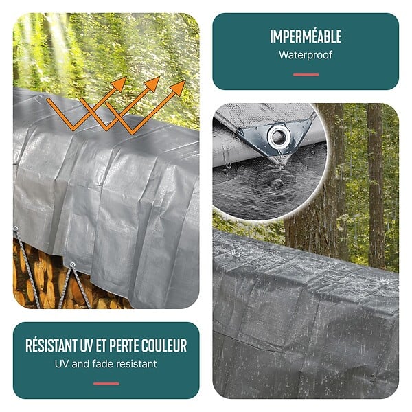 VOUNOT - Bâche de Protection en Polyéthylène resistant et impermeable 180g/m² gris et noir 6x8m - large