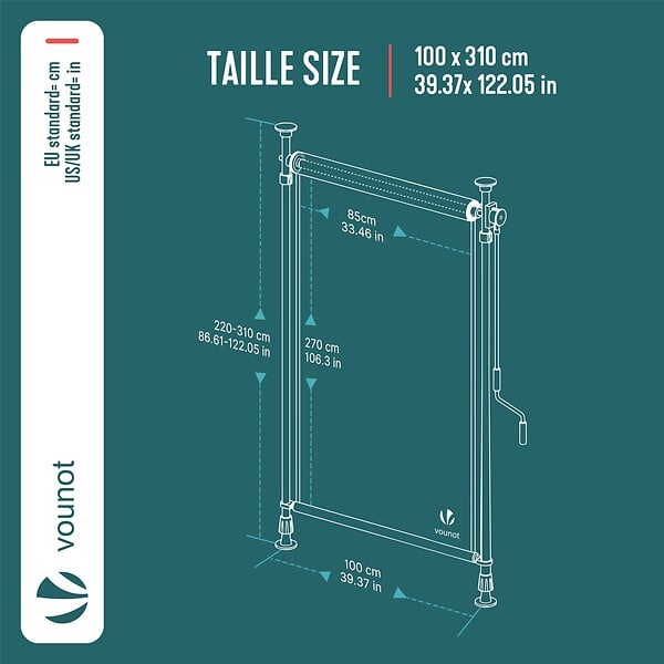 VOUNOT - Store vertical sans percage extensible exterieur 100x310cm polyester beige - large