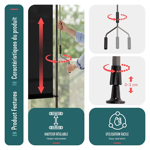 VOUNOT - Store vertical sans percage extensible exterieur 150x310cm polyester anthracite - large