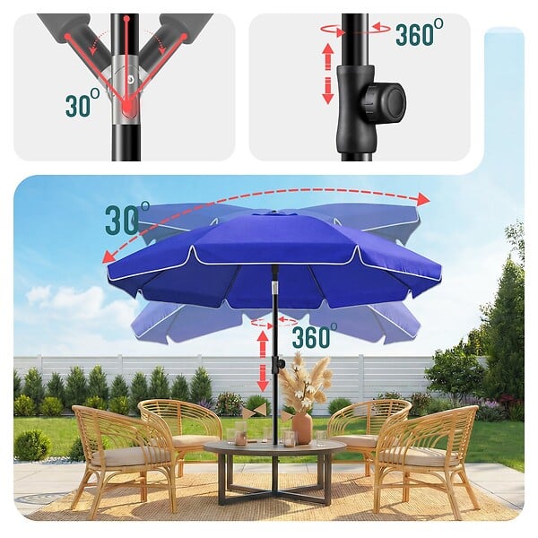 VOUNOT - Parasol de jardin 2m avec ancrage sol et sac de transport Bleu - large
