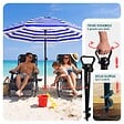 VOUNOT - Parasol de jardin 2m avec ancrage sol et sac de transport Bleu blanc - vignette