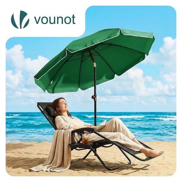 VOUNOT - Parasol de jardin 2m avec ancrage sol et sac de transport Vert - large