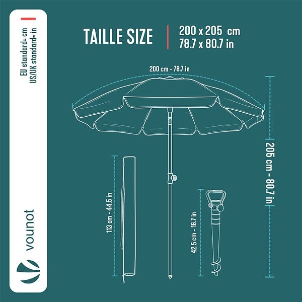 VOUNOT - Parasol de jardin 2m avec ancrage sol et sac de transport Vert - large