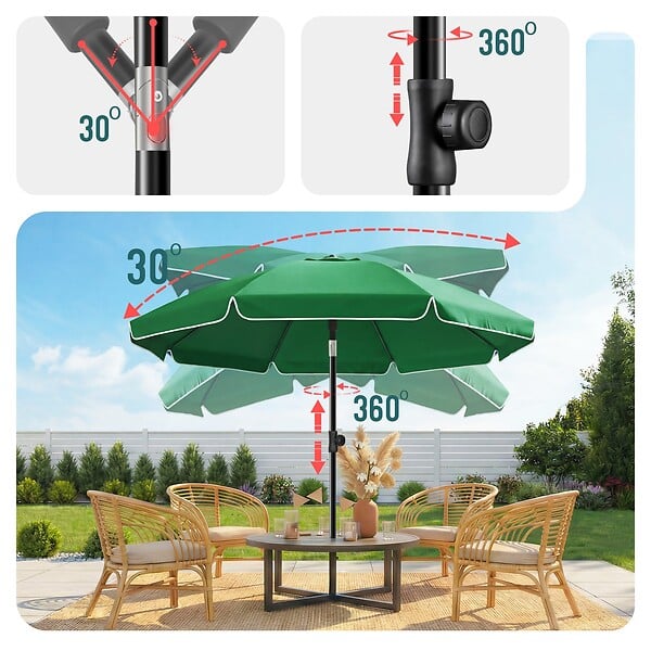 VOUNOT - Parasol de jardin 2m avec ancrage sol et sac de transport Vert - large