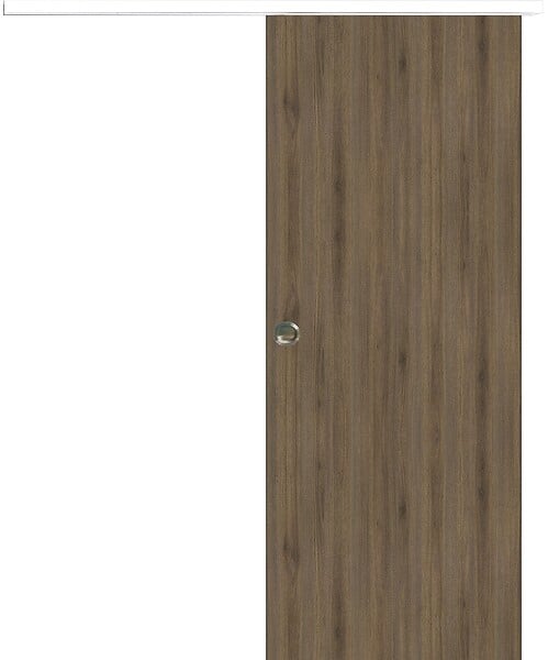 GD MENUISERIES - Porte Coulissante Décor Noyer Light Walnut H204 x L83 cm, Rail alu Bandeau Blanc, Coquilles - large