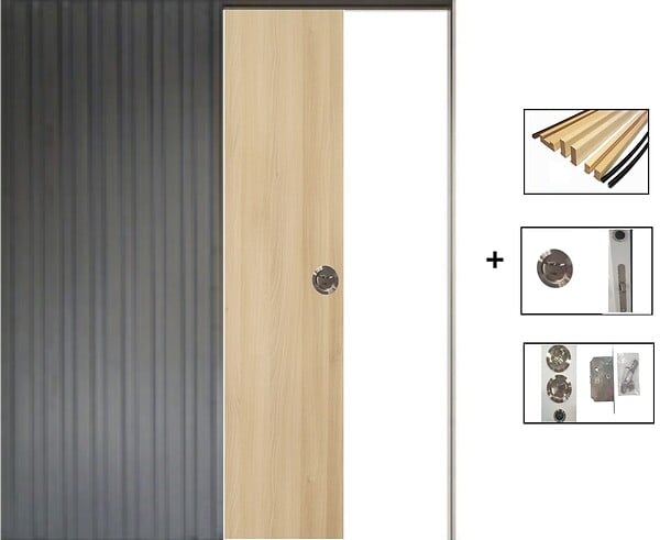 GD MENUISERIES - Porte Coulissante Décor Chêne Naturel Honey Oak  H204 x L83 cm,Galandage, kit finition - large