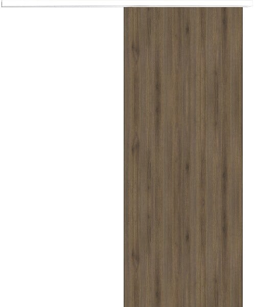 GD MENUISERIES - Porte Coulissante Décor Noyer Light Walnut H204 x L83 cm, Rail alu Bandeau Blanc - large