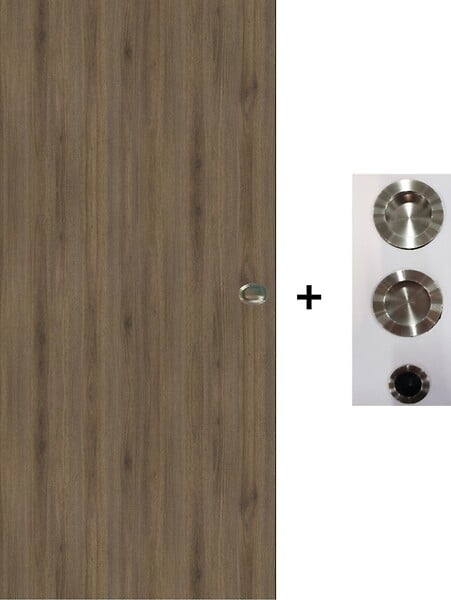 GD MENUISERIES - Porte Coulissante Décor Noyer Light Walnut H204 x L83 cm, coquilles, tire doigt - large
