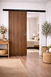GD MENUISERIES - Porte Coulissante Décor Noyer Light Walnut H204 x L73 cm, Rail alu Bandeau noir, coquilles - vignette