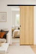 GD MENUISERIES - Porte Coulissante Décor Chêne Naturel Honey Oak  H204 x L73 cm, Rail alu Bandeau noir, coquilles - vignette