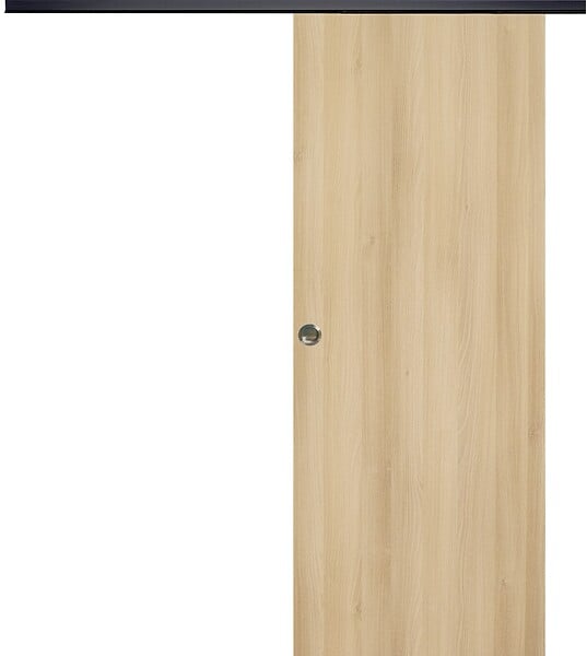 GD MENUISERIES - Porte Coulissante Décor Chêne Naturel Honey Oak  H204 x L73 cm, Rail alu Bandeau noir, coquilles - large