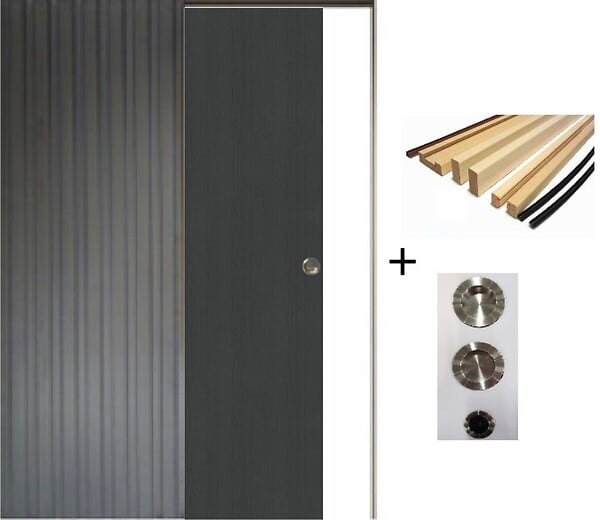 GD MENUISERIES - Porte Coulissante Effet Chêne Anthracite Grey Oak H204 x L73 cm, Galandage, kit finition (coquille et tire doigt) - large