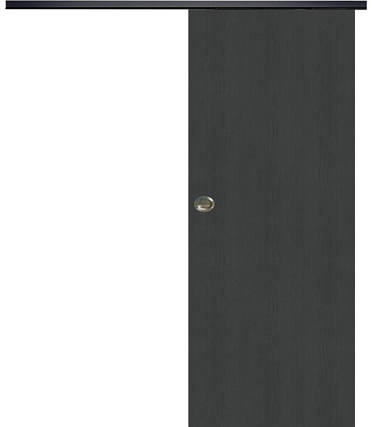 GD MENUISERIES - Porte Coulissante Effet Chêne Anthracite Grey Oak H204 x L93 cm, Rail alu Bandeau noir, coquilles - large