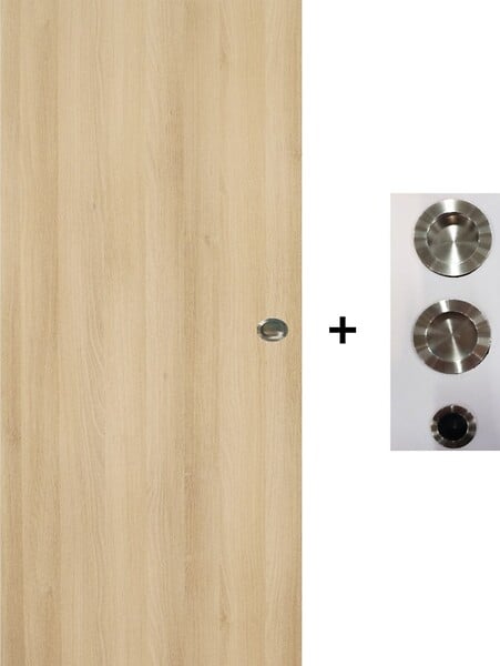 GD MENUISERIES - Porte Coulissante Décor Chêne Naturel Honey Oak  H204 x L83 cm, coquilles, tire doigt - large