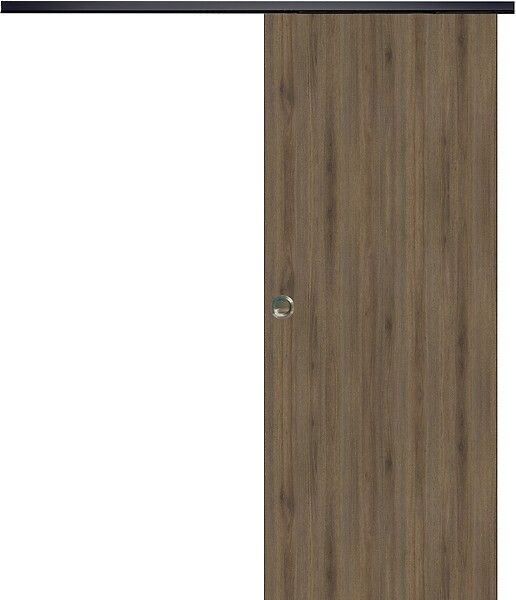GD MENUISERIES - Porte Coulissante Décor Noyer Light Walnut H204 x L93 cm, Rail alu Bandeau noir, coquilles - large