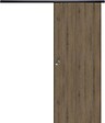 GD MENUISERIES - Porte Coulissante Décor Noyer Light Walnut H204 x L93 cm, Rail alu Bandeau noir, coquilles - vignette