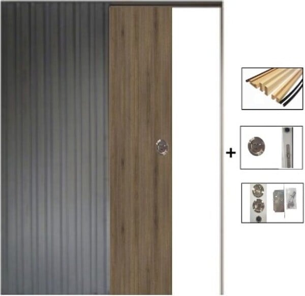 GD MENUISERIES - Porte Coulissante Décor Noyer Light Walnut H204 x L73 cm,Galandage, kit finition - large
