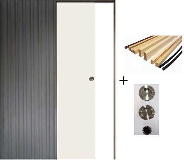 GD MENUISERIES - Porte Coulissante Blanc Pur Lacdor  H204 x L73 cm, Galandage, kit finition (coquille et tire doigt) - large
