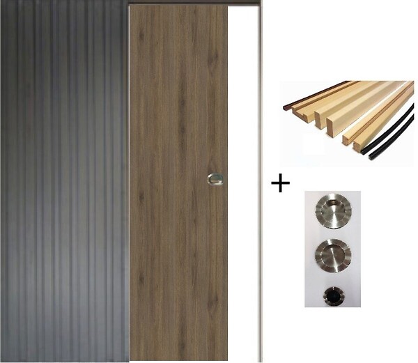 GD MENUISERIES - Porte Coulissante Décor Noyer Light Walnut H204 x L93 cm, Galandage, kit finition (coquille et tire doigt) - large