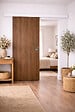 GD MENUISERIES - Porte Coulissante Décor Noyer Light Walnut H204 x L73 cm, Rail alu Bandeau Blanc, Coquilles - vignette