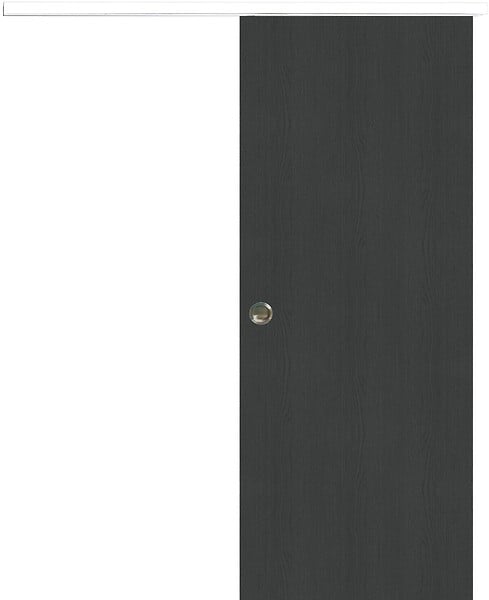 GD MENUISERIES - Porte Coulissante Effet Chêne Anthracite Grey Oak H204 x L73 cm, Rail alu Bandeau Blanc, Coquilles - large