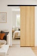 GD MENUISERIES - Porte Coulissante Décor Chêne Naturel Honey Oak  H204 x L83 cm, Rail alu Bandeau noir - vignette