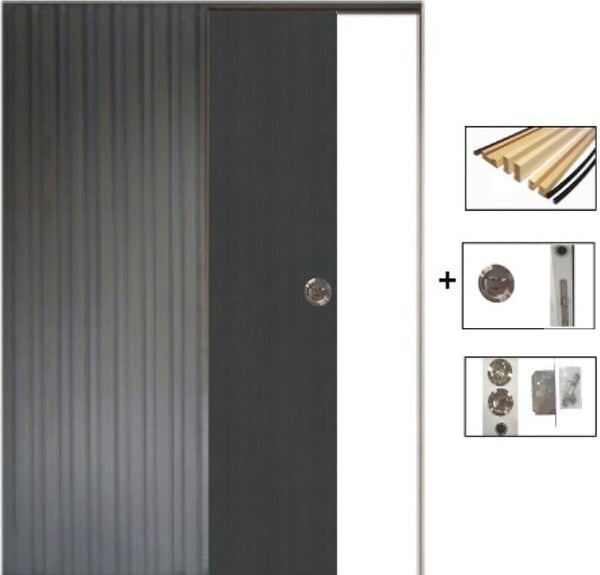 GD MENUISERIES - Porte Coulissante Effet Chêne Anthracite Grey Oak H204 x L83 cm,Galandage, kit finition - large