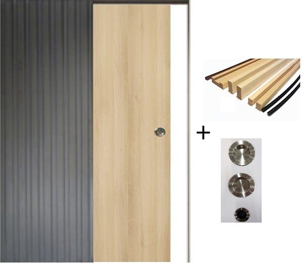 GD MENUISERIES - Porte Coulissante Décor Chêne Naturel Honey Oak  H204 x L83 cm, Galandage, kit finition (coquille et tire doigt) - large