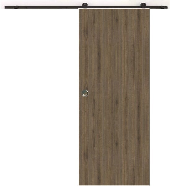GD MENUISERIES - Porte Coulissante Décor Noyer Light Walnut H204 x L73 cm, Rail Roulettes, Coquilles - large