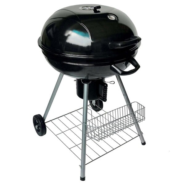 INTEC - Barbecue à Charbon de Bois Ø54cm Double Grille Cuisson & Couvercle Thermostat Bac à cendres, Barbecue sur roues avec rangement - large