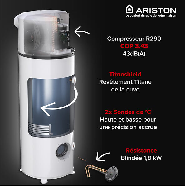 ARISTON - Ariston NUOS S2 PLUS WIFI 200L – Chauffe-eau Thermodynamique Gainable A+, R290, Cuve Titane, Made in France - large