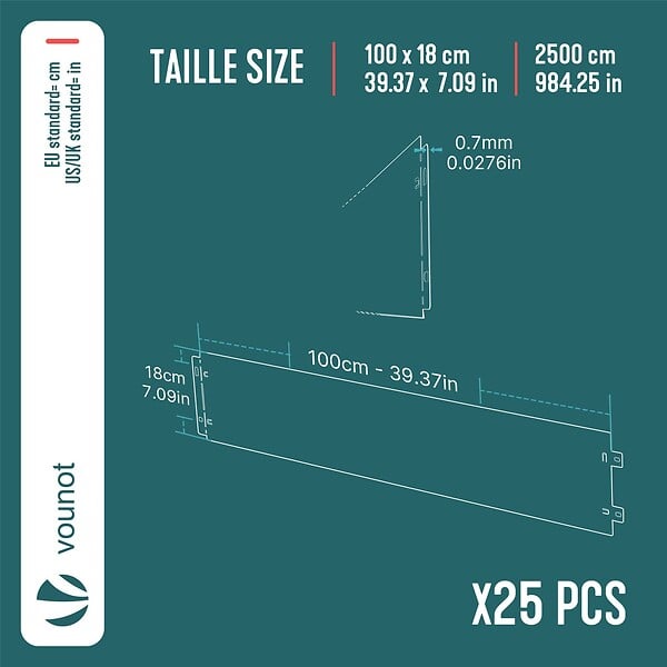 VOUNOT - Lot de 25 Bordure de jardin en métal galvanisé flexible 100x18cm - large