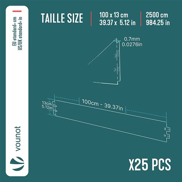 VOUNOT - Lot de 25 Bordure de jardin en métal galvanisé flexible 100x13cm - large