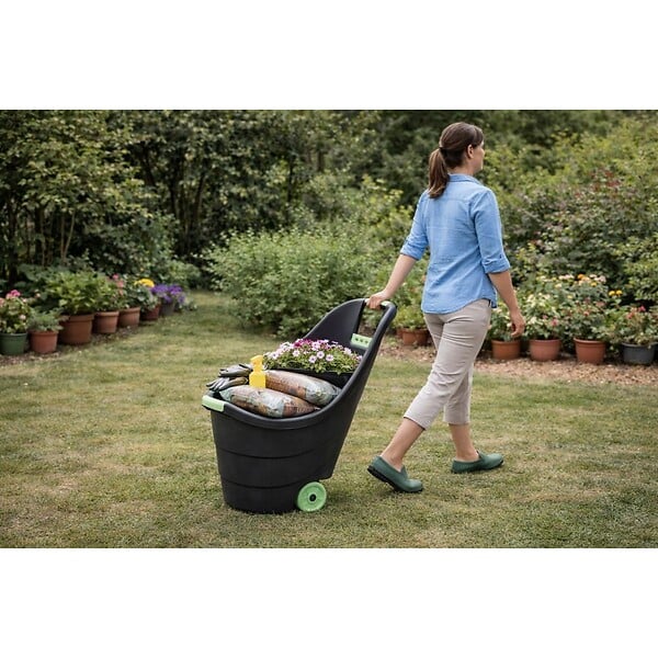 KZ GARDEN - Chariot de jardin 62L 2 roues - Transport Bois, Terreau, Plantes Trolley Plastique robuste recyclé Noir KZ GARDEN - large
