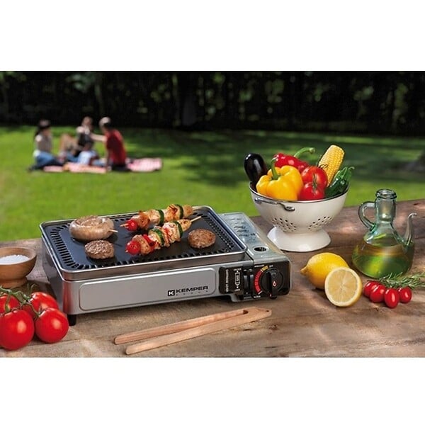 KEMPER - Plancha à gaz portable 2300W + 4 cartouches de gaz + Valise de transport KEMPER - large